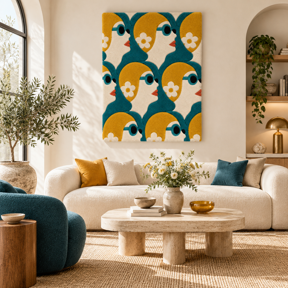 Hewn Earth Daisy Sunglass Chorus wall art featuring vibrant floral design, ideal for modern home decor.
