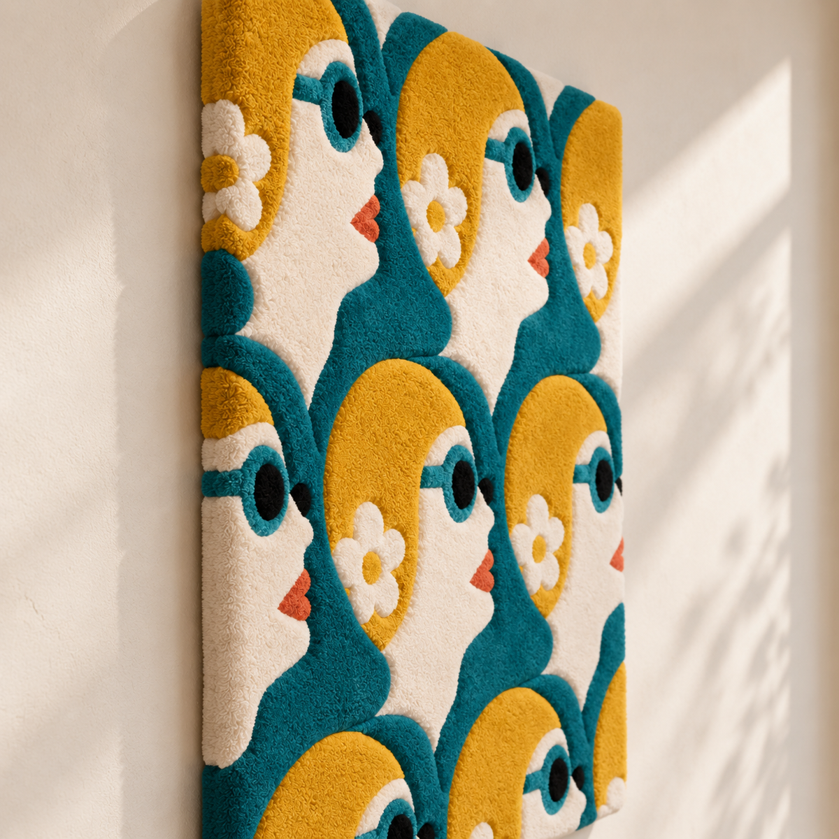 Daisy Sunglass Chorus wall art by Hewn Earth, colorful floral design with bright daisies and sunglass elements.
