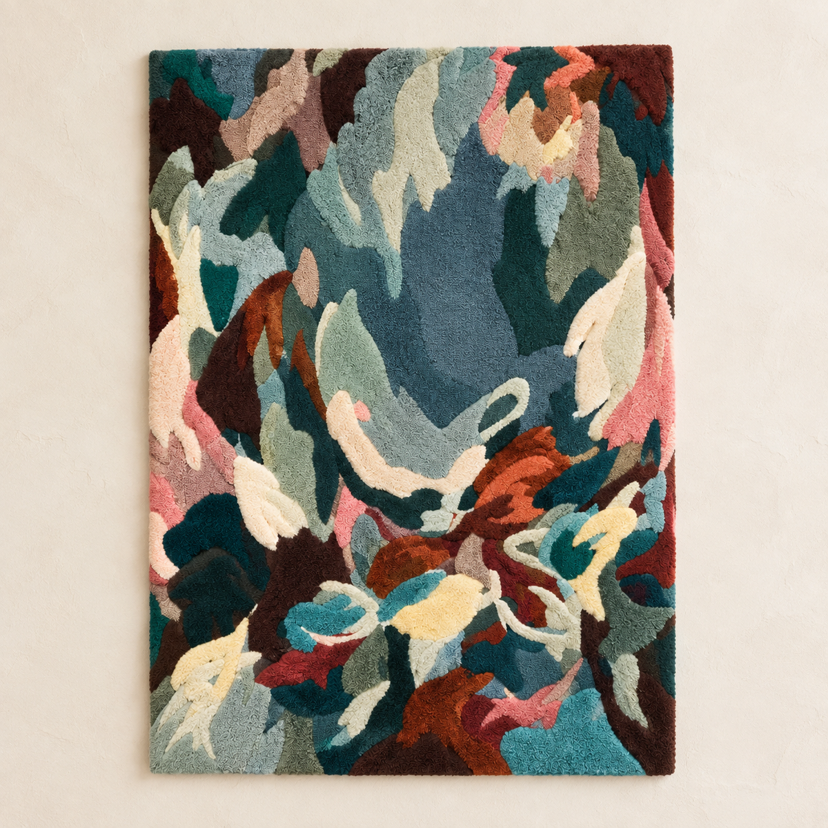 Hewn Earth Deepwater Color Swirl wall art featuring vibrant blue and teal abstract swirls on a canvas background.