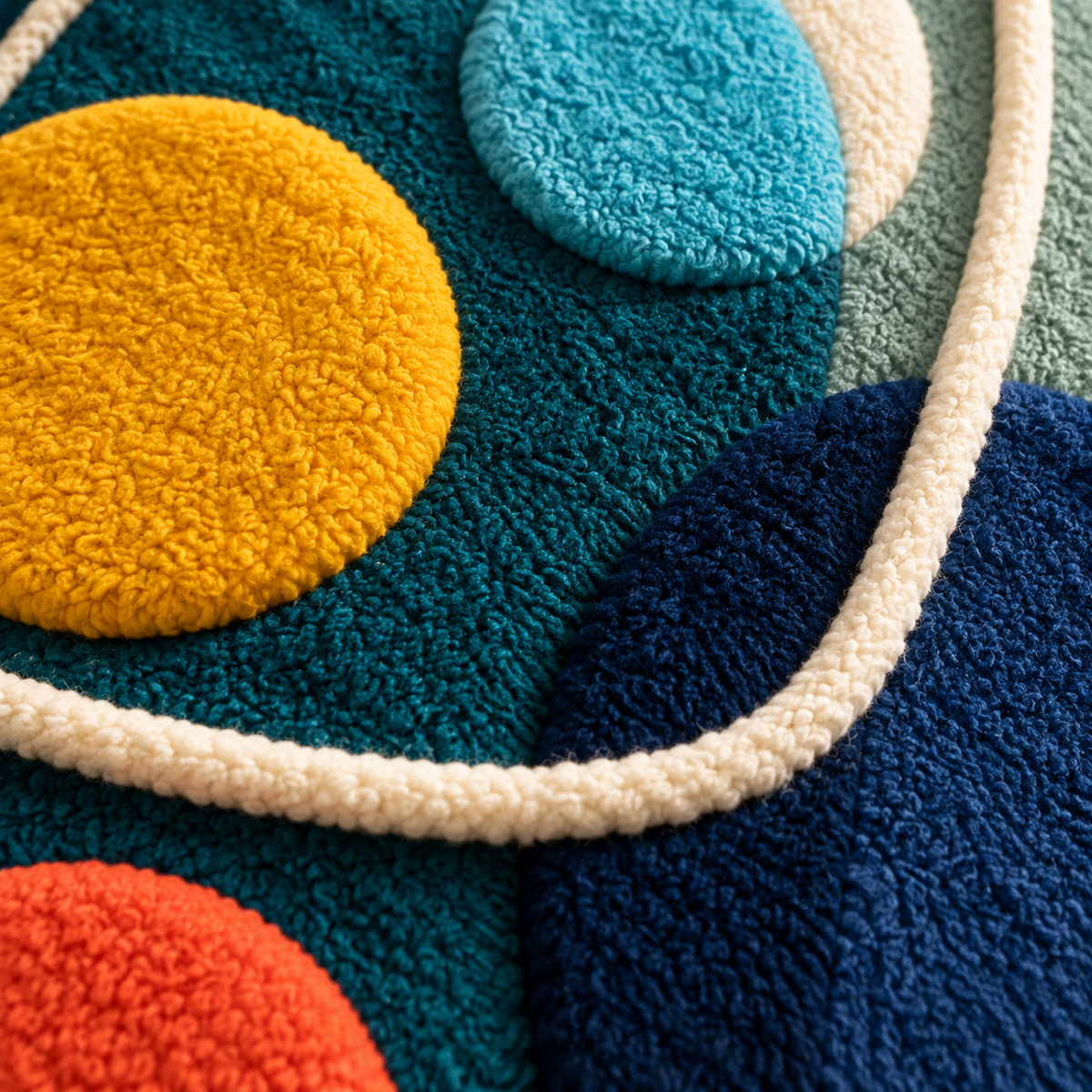 Close-up of Hewn Earth Deepwater Pebble Orbit wall art featuring smooth, rounded pebble textures in a circular arrangement.