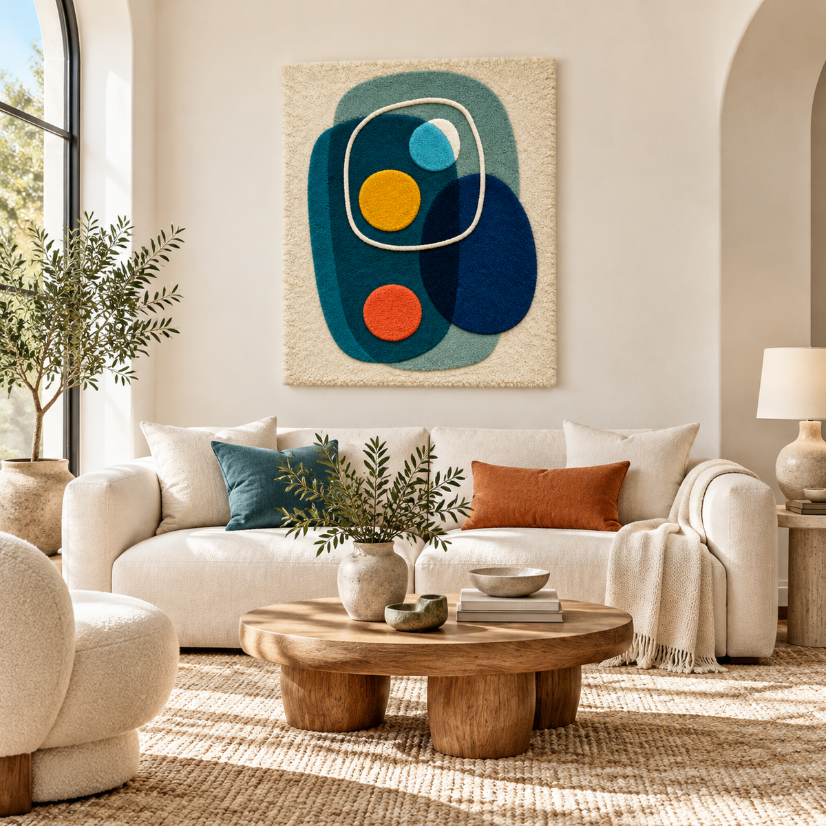 Hewn Earth Deepwater Pebble Orbit wall art featuring textured pebble design in soothing blue tones for modern interior decor.