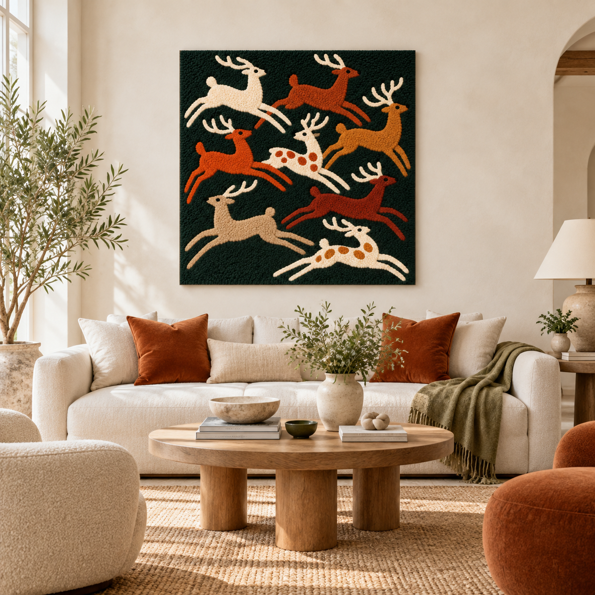 Deer Across the Emerald Night — front-facing room scene [room-front]