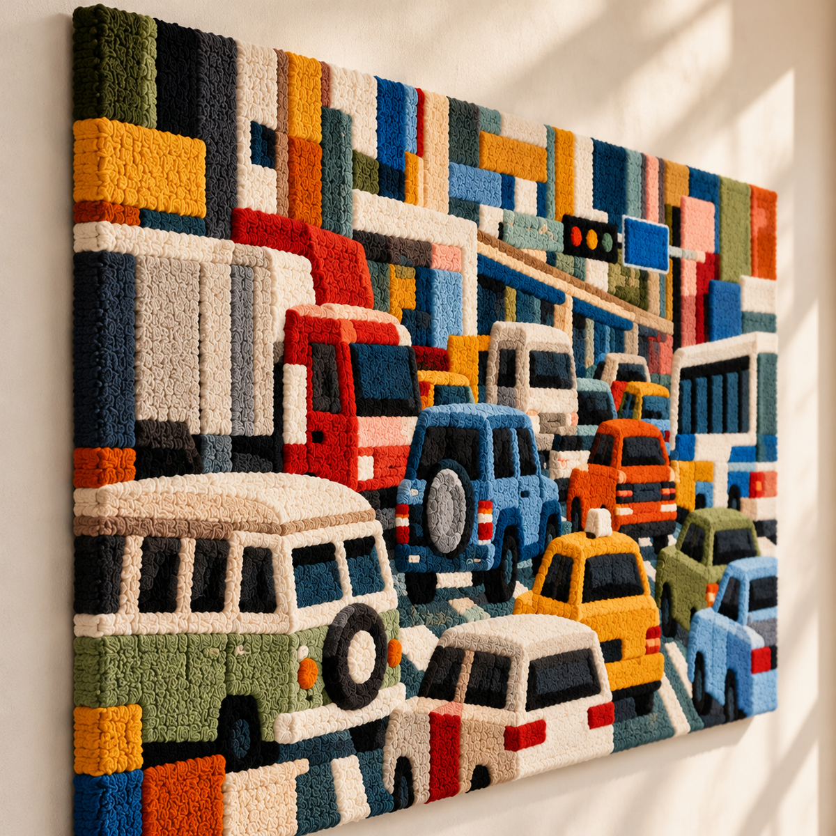 Downtown Traffic Mosaic by Hewn Earth Studio — angled relief view