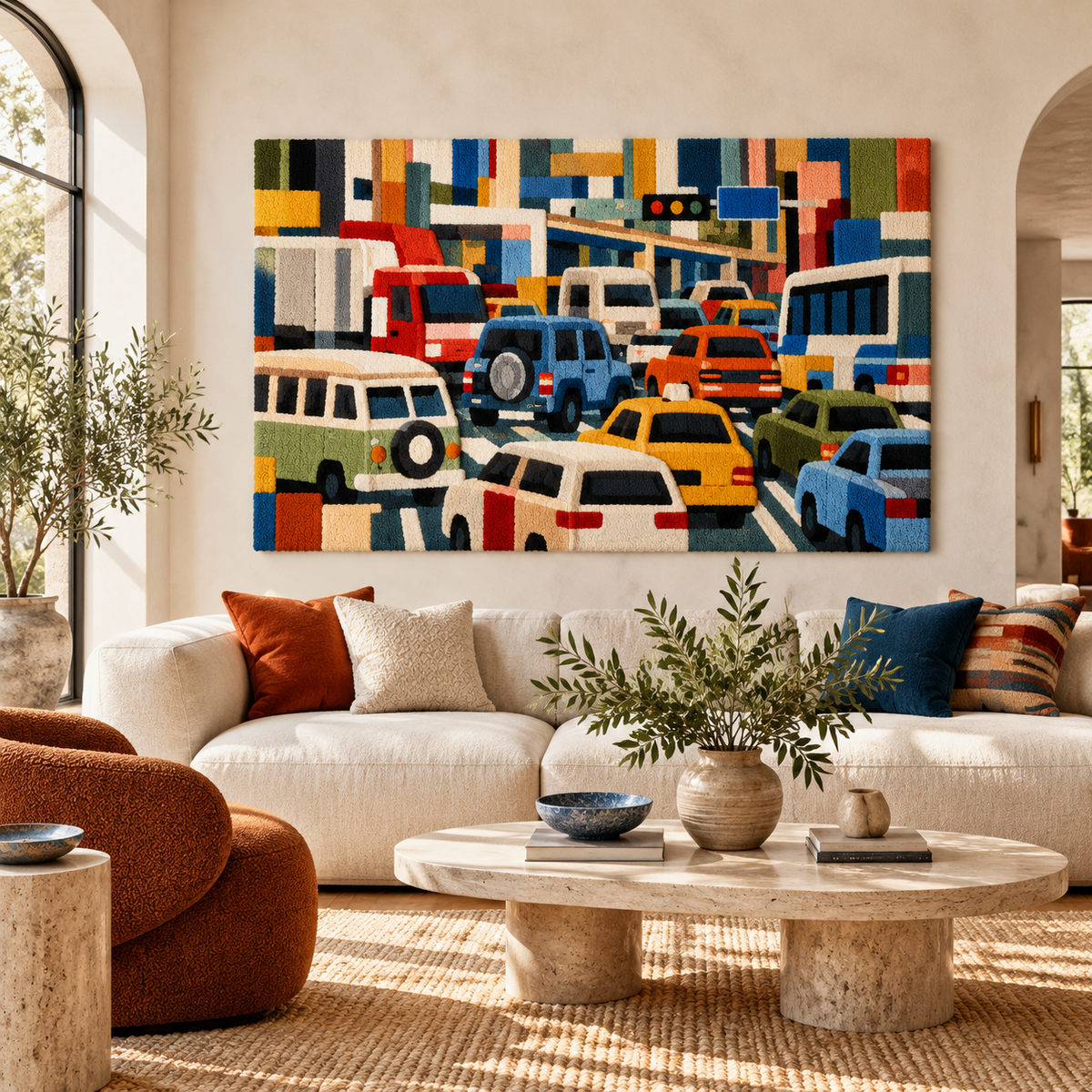 Downtown Traffic Mosaic by Hewn Earth Studio — room setting