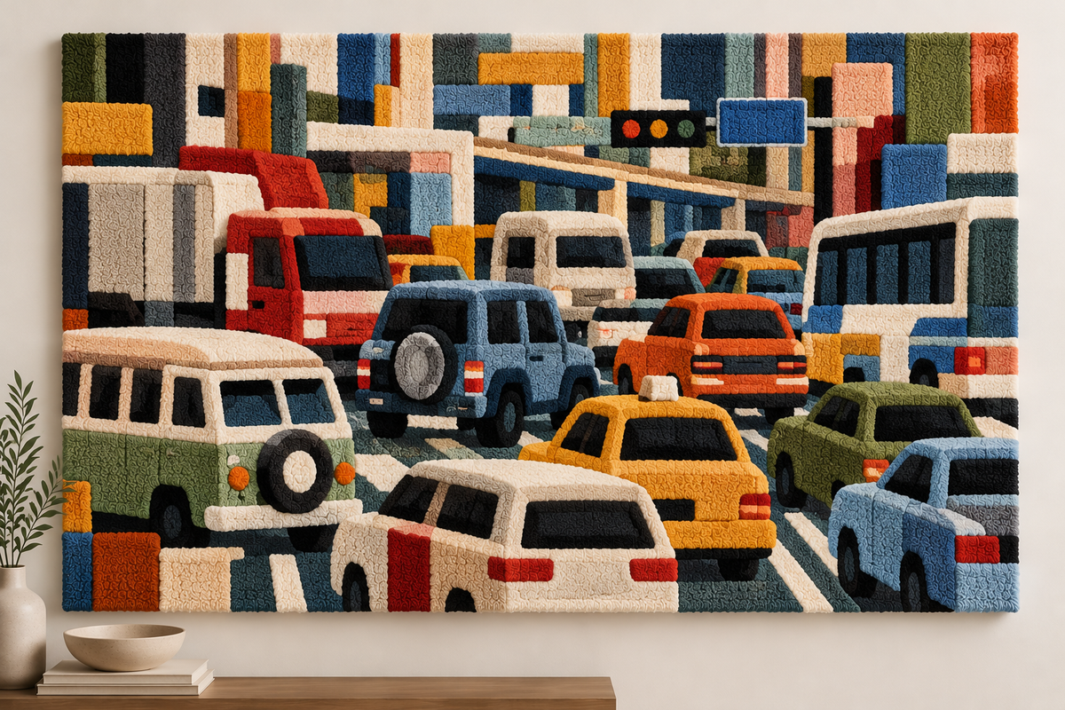 Downtown Traffic Mosaic by Hewn Earth Studio — front-facing room scene [room-front]
