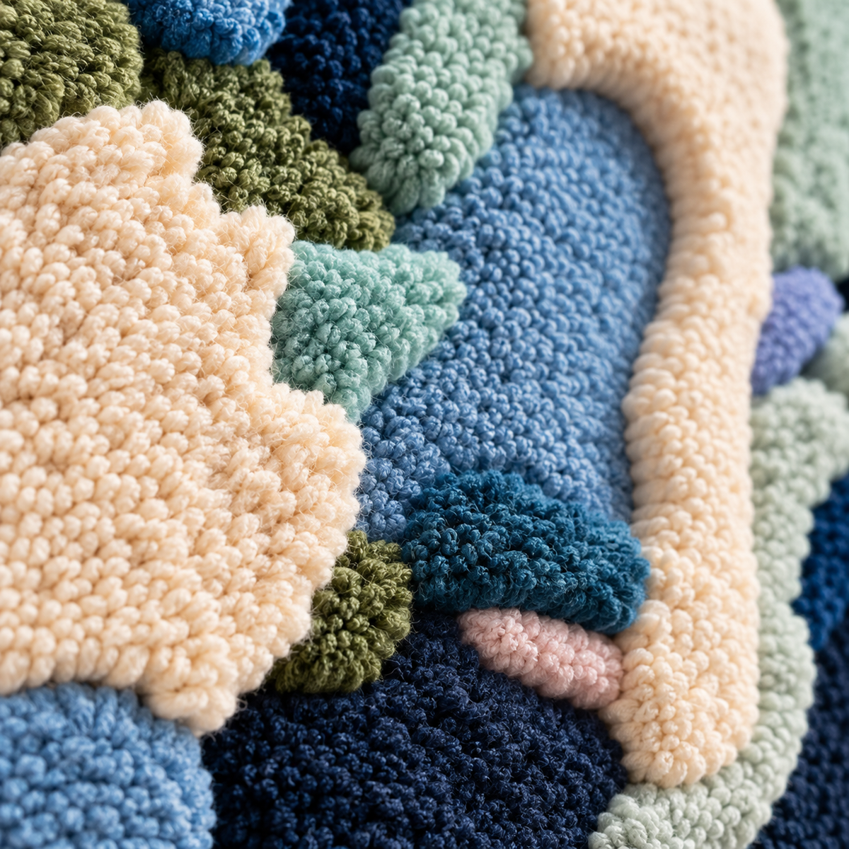 Drifting Blue Forms — tufted wool texture detail
