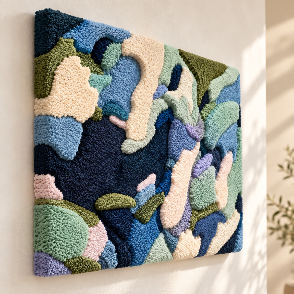 Drifting Blue Forms — angled relief view