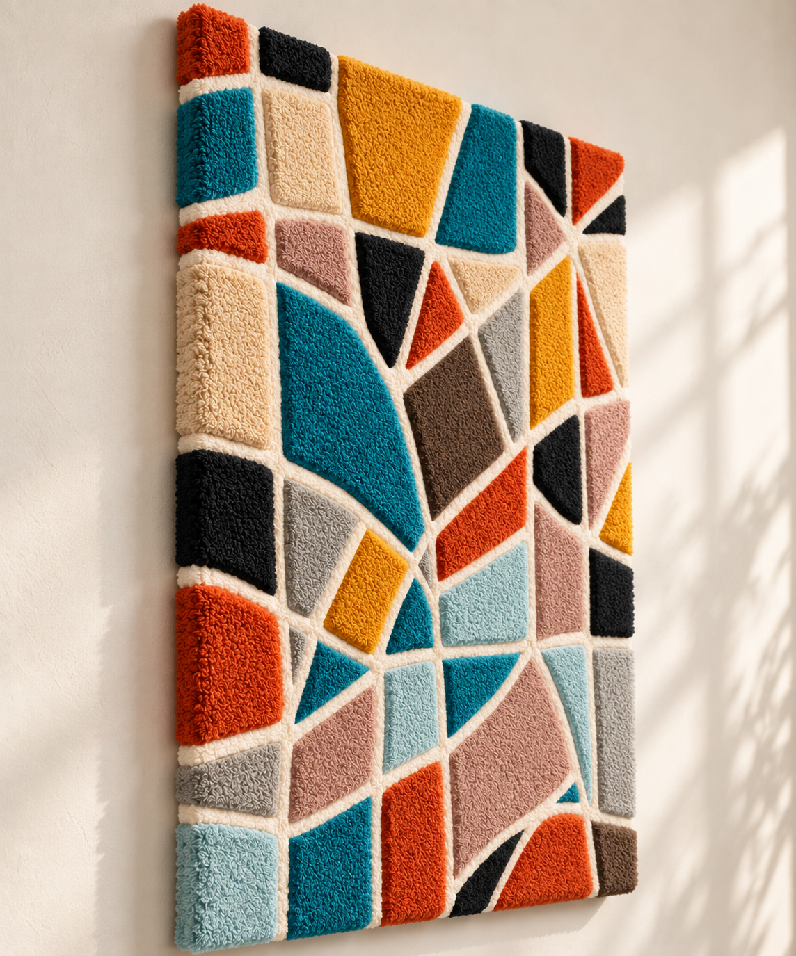 Hewn Earth wall art featuring Earth and Sea tesserae with intricate mosaic design in natural tones, displayed at an angle.