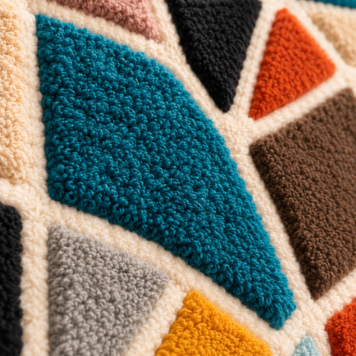 Close-up of Earth and Sea Tesserae wall art by Hewn Earth, showcasing detailed mosaic tiles in earthy and oceanic tones.