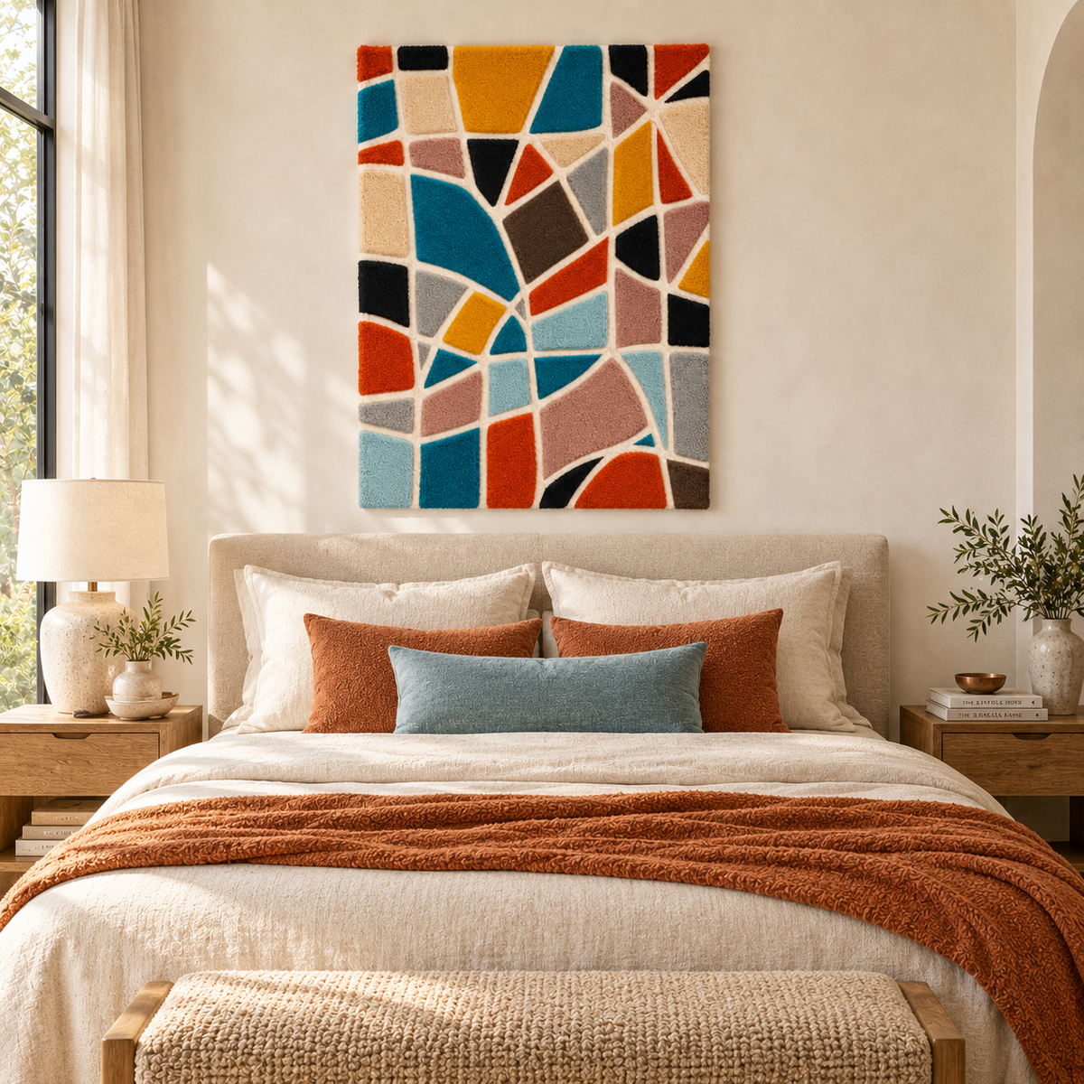 Hewn Earth Earth and Sea Tesserae wall art featuring a colorful mosaic design with natural earth and ocean tones.