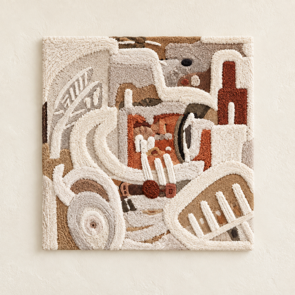 Hewn Earth Earthen Labyrinth wall art featuring intricate earth-toned geometric patterns on a textured surface.