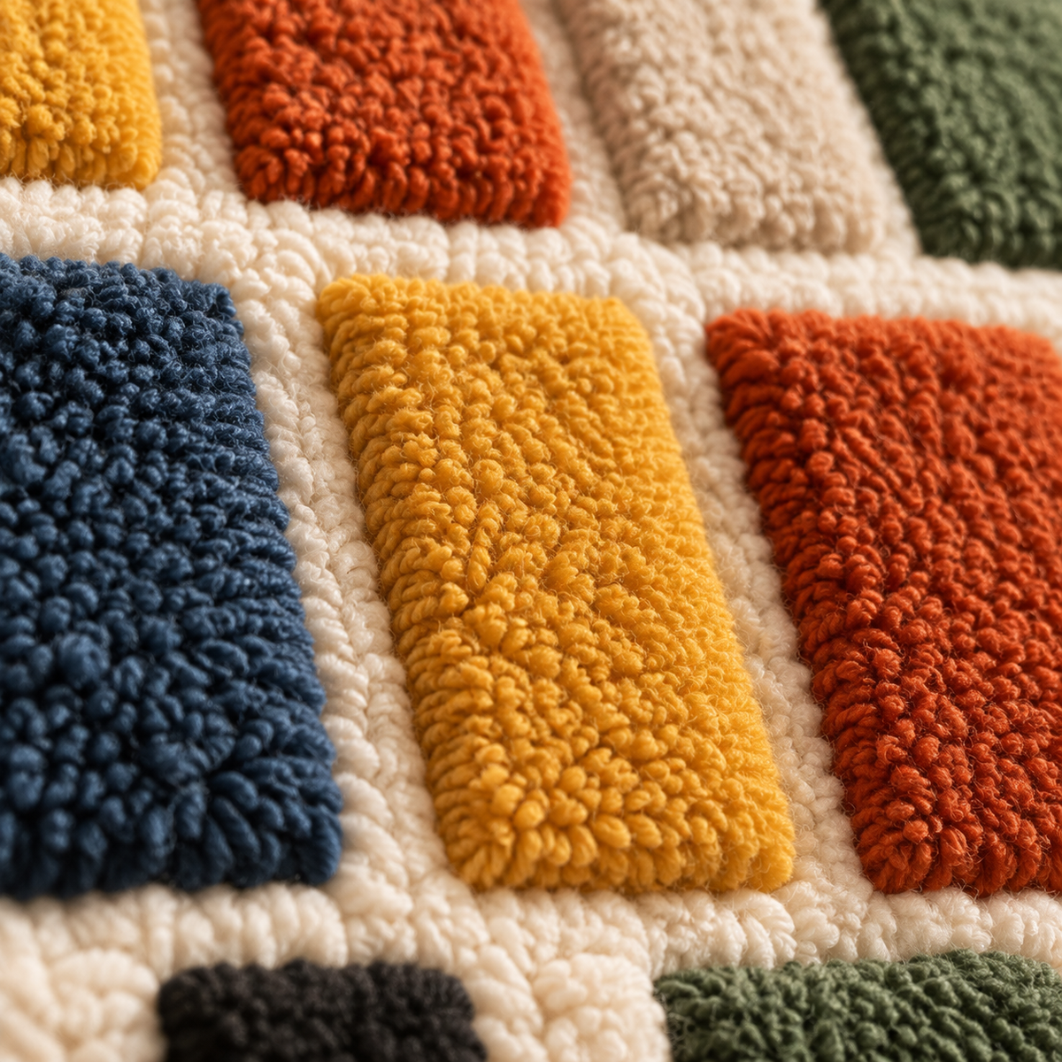 Earthen Mosaic of Tiny Color Tiles — tufted wool texture detail
