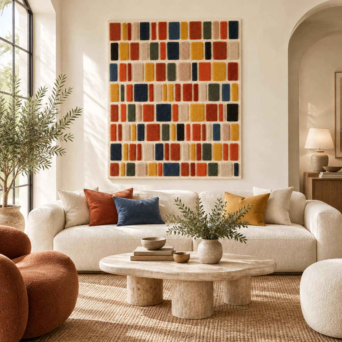 Earthen Mosaic of Tiny Color Tiles — front-facing room scene [room-front]