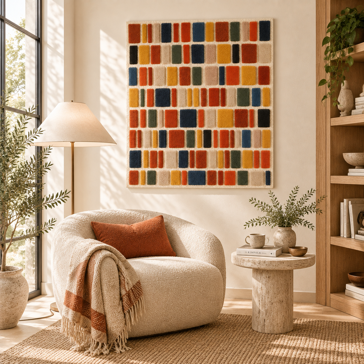 Earthen Mosaic of Tiny Color Tiles — front-facing room scene [room-front]