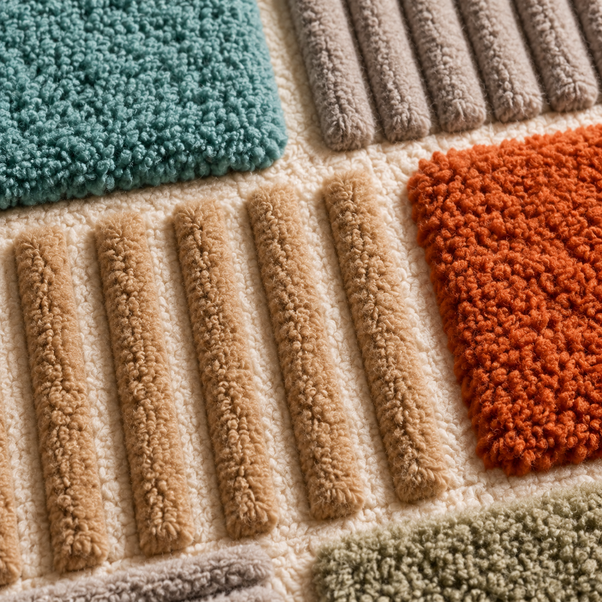 Close-up of Earthtone Blocks and Ribbed Panels wall art by Hewn Earth showing textured earth-tone geometric panels.