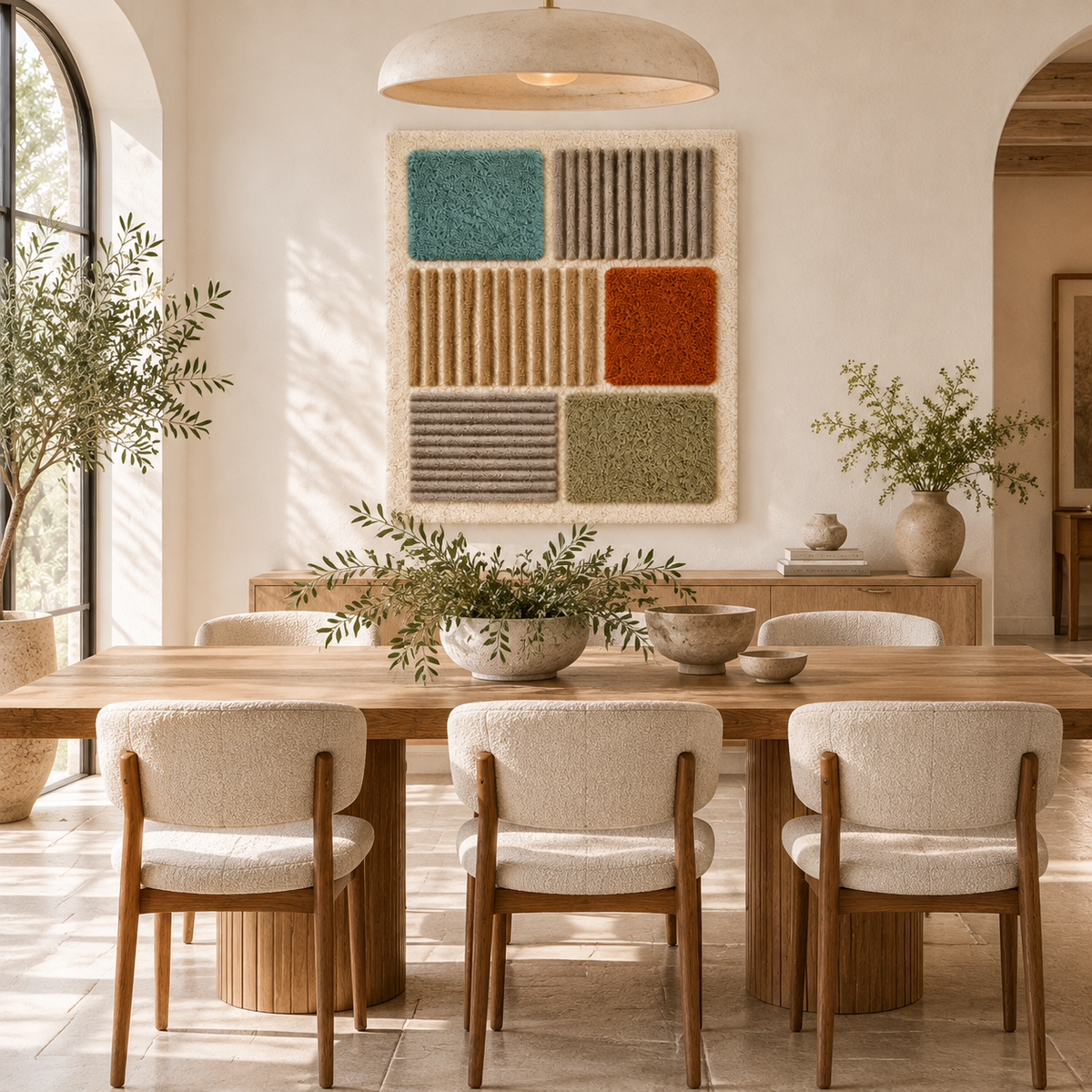 Earthtone wall art with textured blocks and ribbed panels by Hewn Earth, showcasing a modern, geometric design for interior decor.