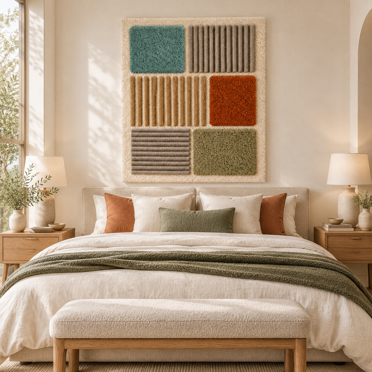 Earthtone wall art with textured blocks and ribbed panels by Hewn Earth, showcasing a modern, earthy design for interior decor.