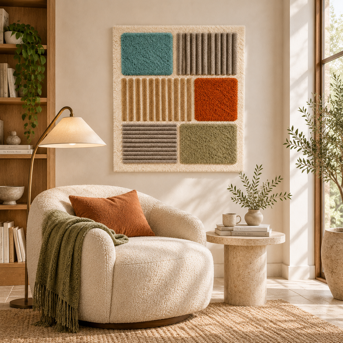 Earthtone Blocks and Ribbed Panels Wall Art by Hewn Earth, showcasing textured, earthy decor for modern interior design.