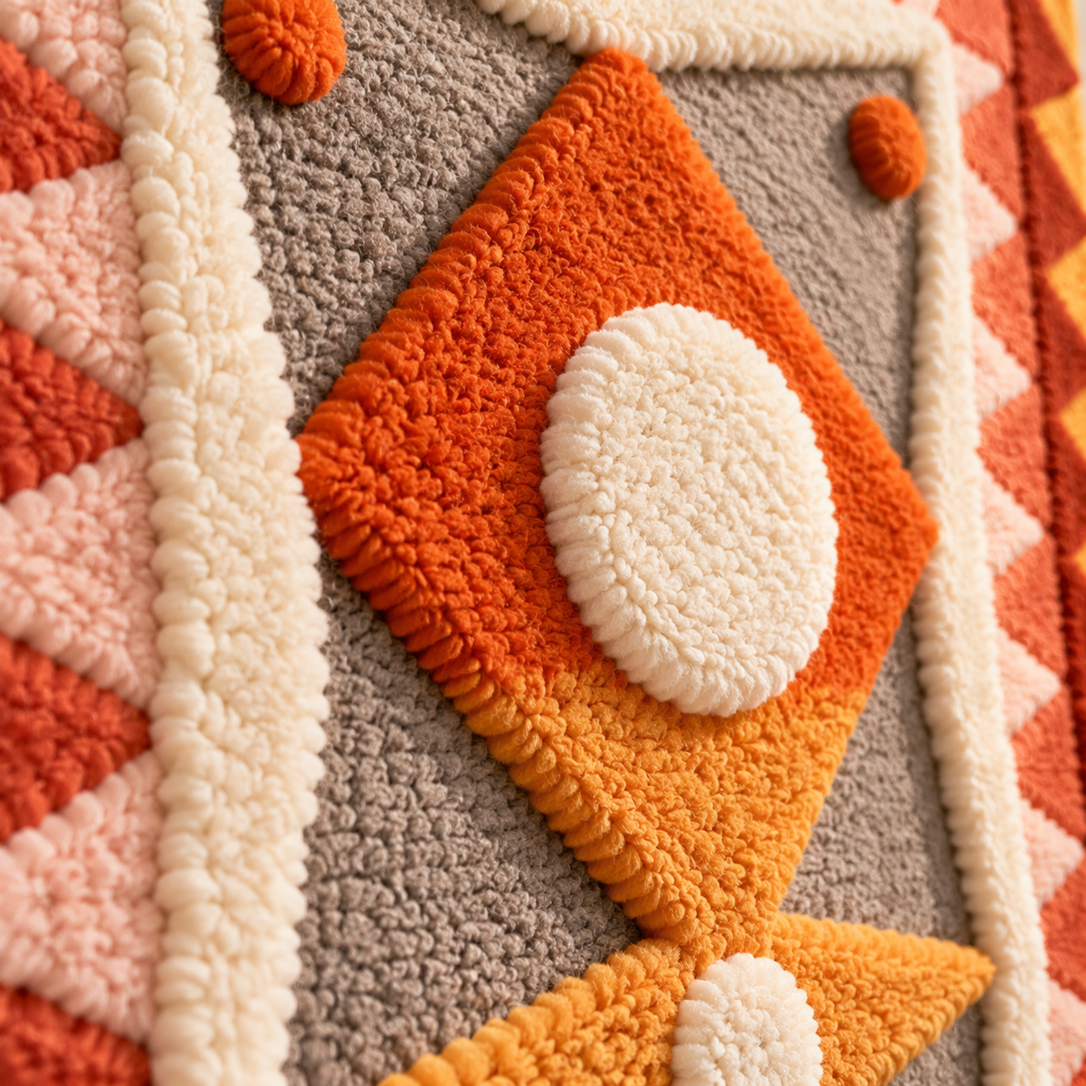 Ember Diamond Sunburst — tufted wool texture detail