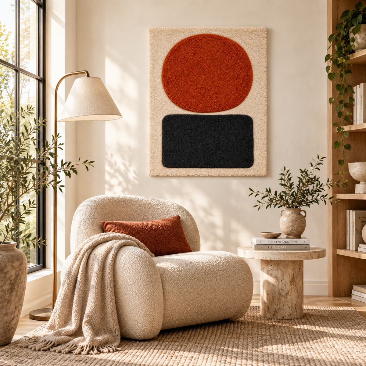 Hewn Earth wall art featuring an Ember Disc and Charcoal Plinth with modern, textured design for contemporary interior decor.