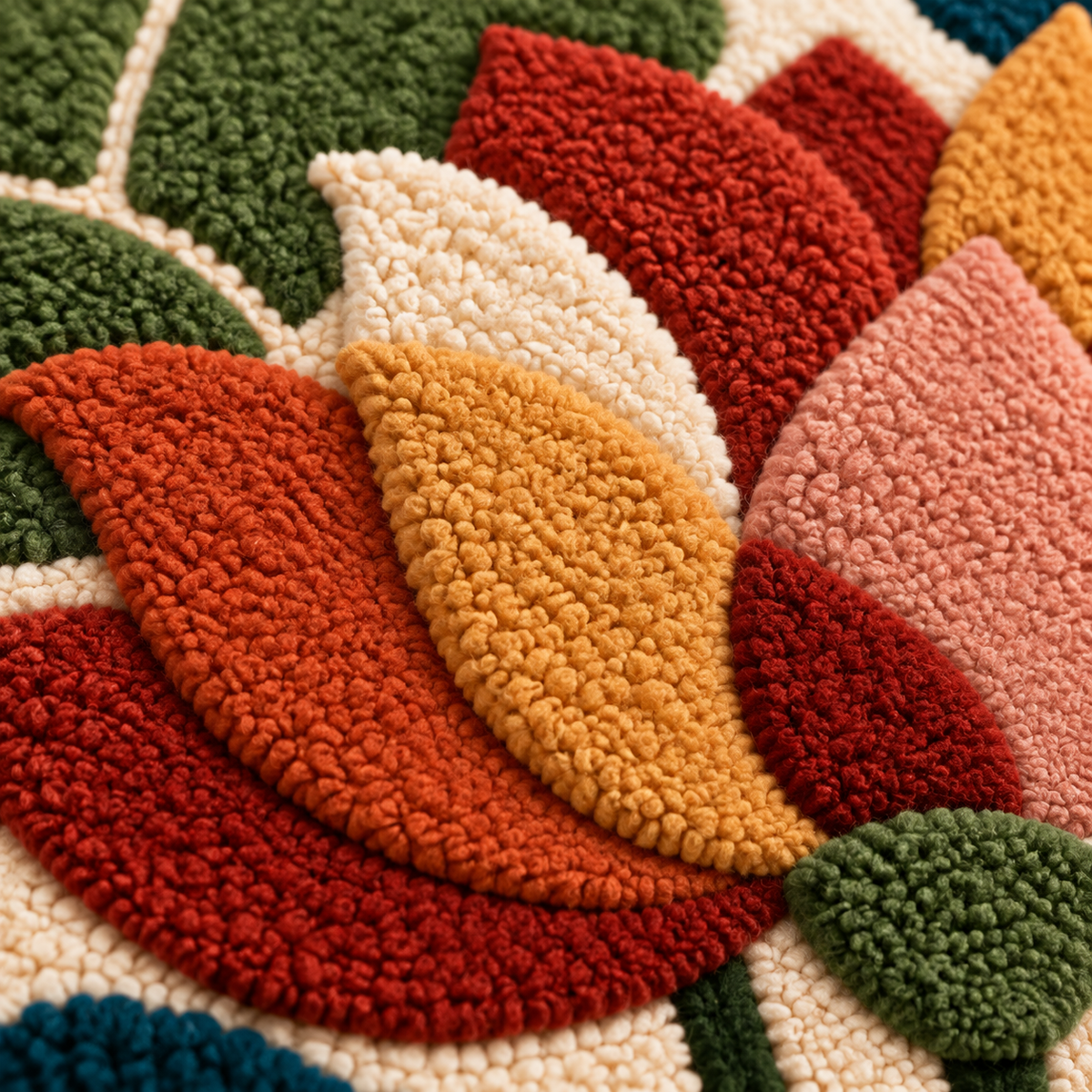 Ember Lotus Pair — tufted wool texture detail