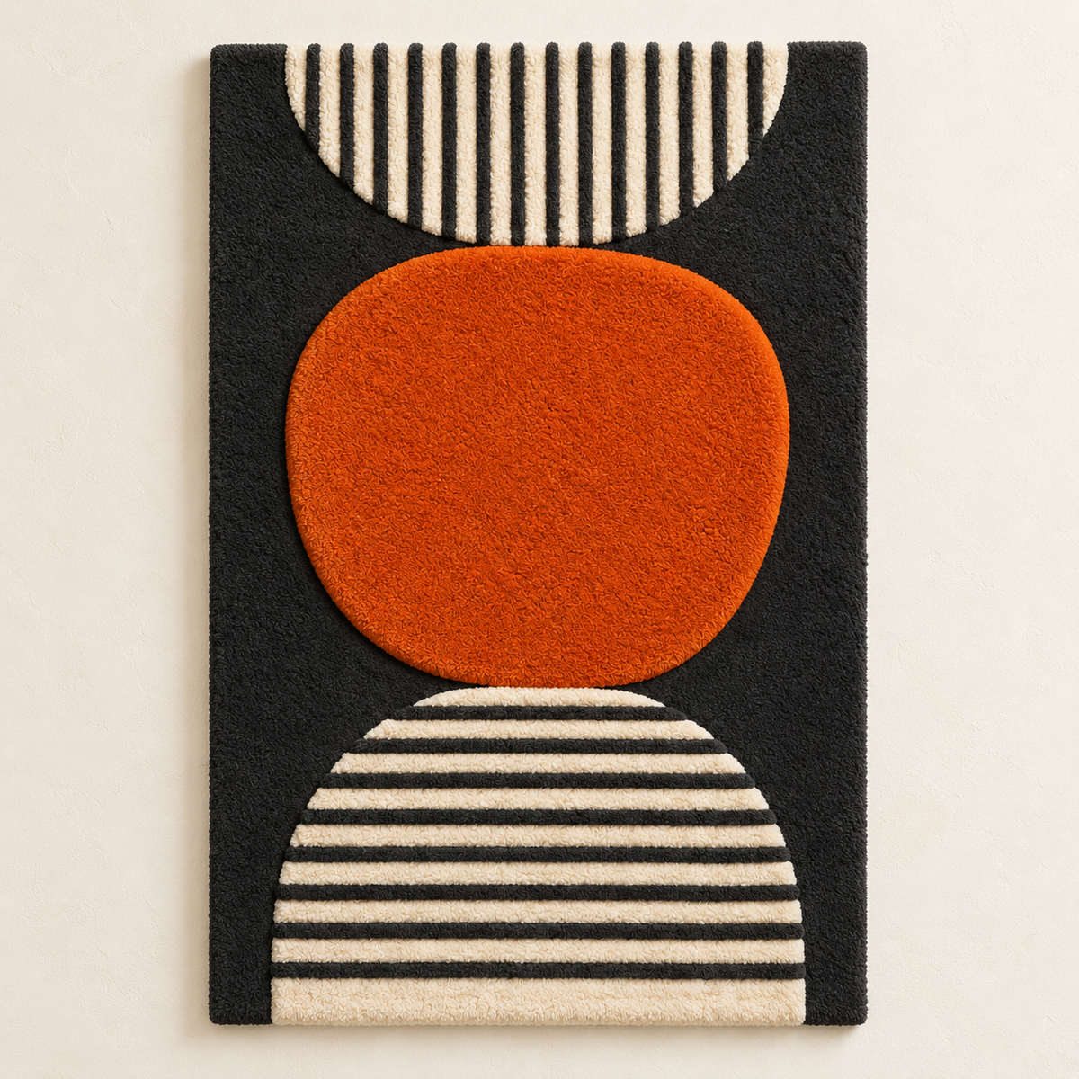 Hewn Earth Ember Oval Wall Art featuring striped moon patterns, decorative ceramic piece for modern home decor.
