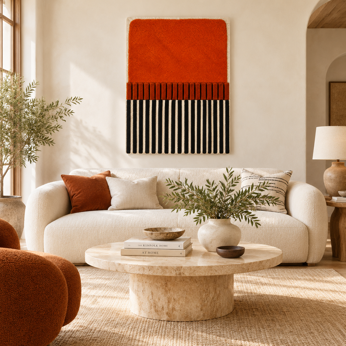 Hewn Earth Ember Piano Stripe Relief wall art featuring textured, abstract stripe design in warm tones for modern interior decor