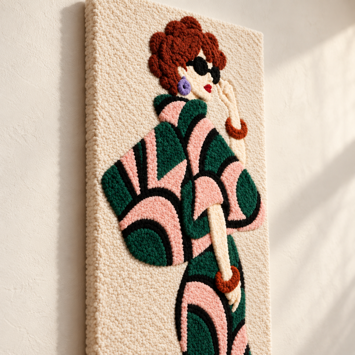 Emerald Arches and Blush Curves — angled relief view