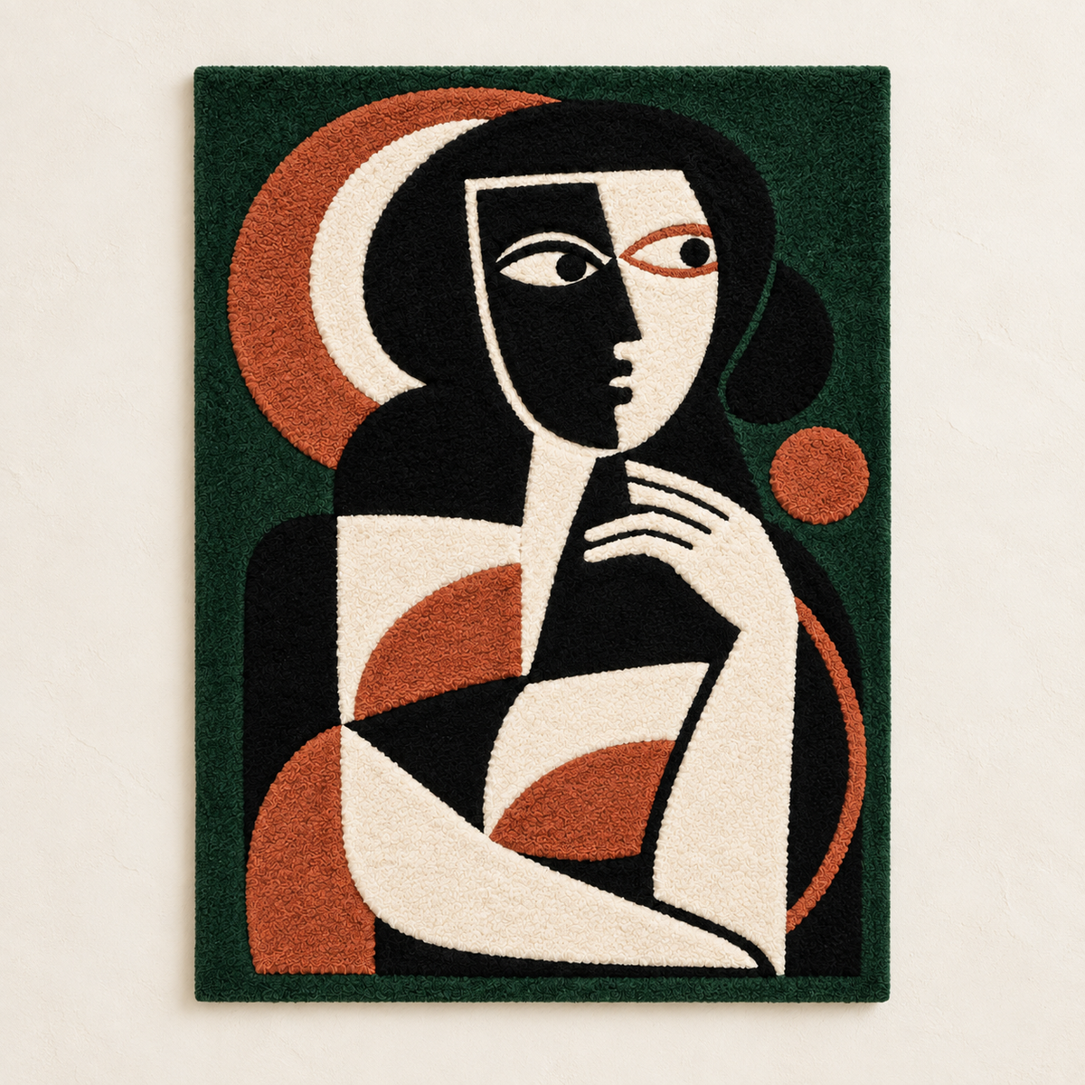 Emerald Crescent Muse wall art by Hewn Earth featuring a vibrant green crescent shape on a neutral background.