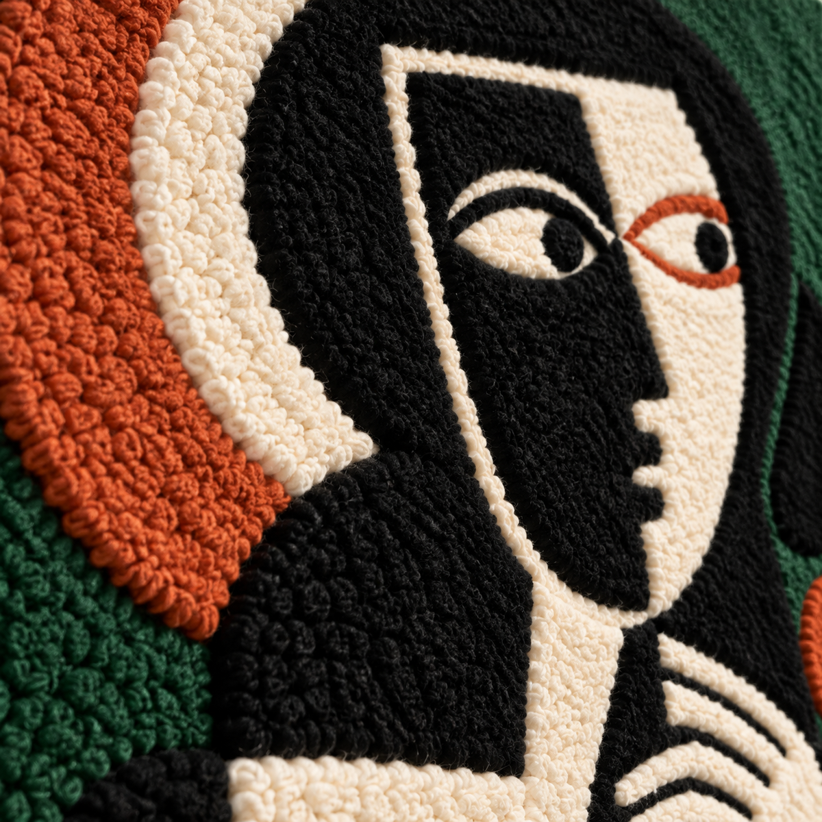 Emerald Crescent Muse — tufted wool texture detail