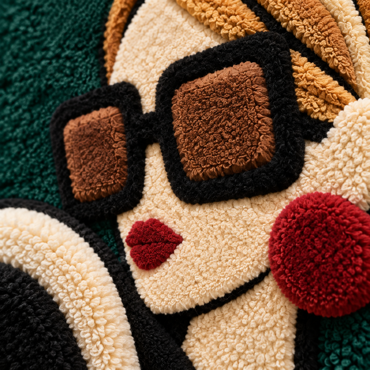 Emerald Evening Graphic Ruffles — tufted wool texture detail