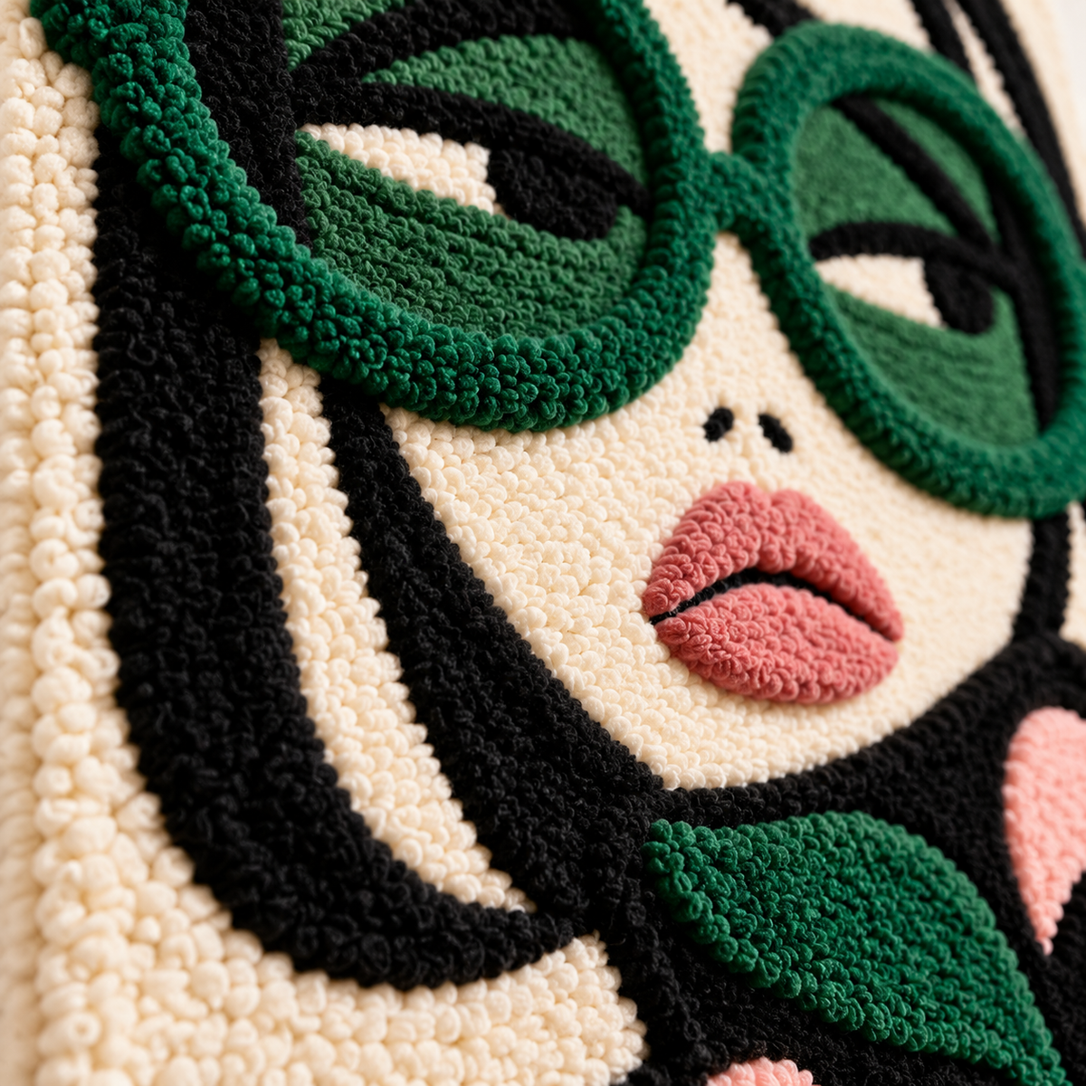 Emerald Flower Daydream — tufted wool texture detail