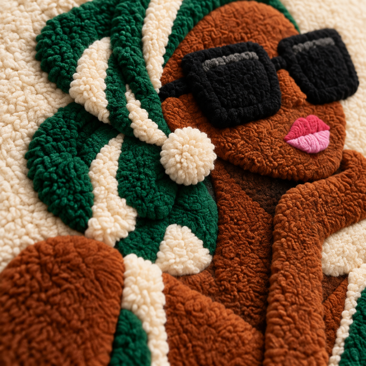 Emerald Headwrap Muse — tufted wool texture detail