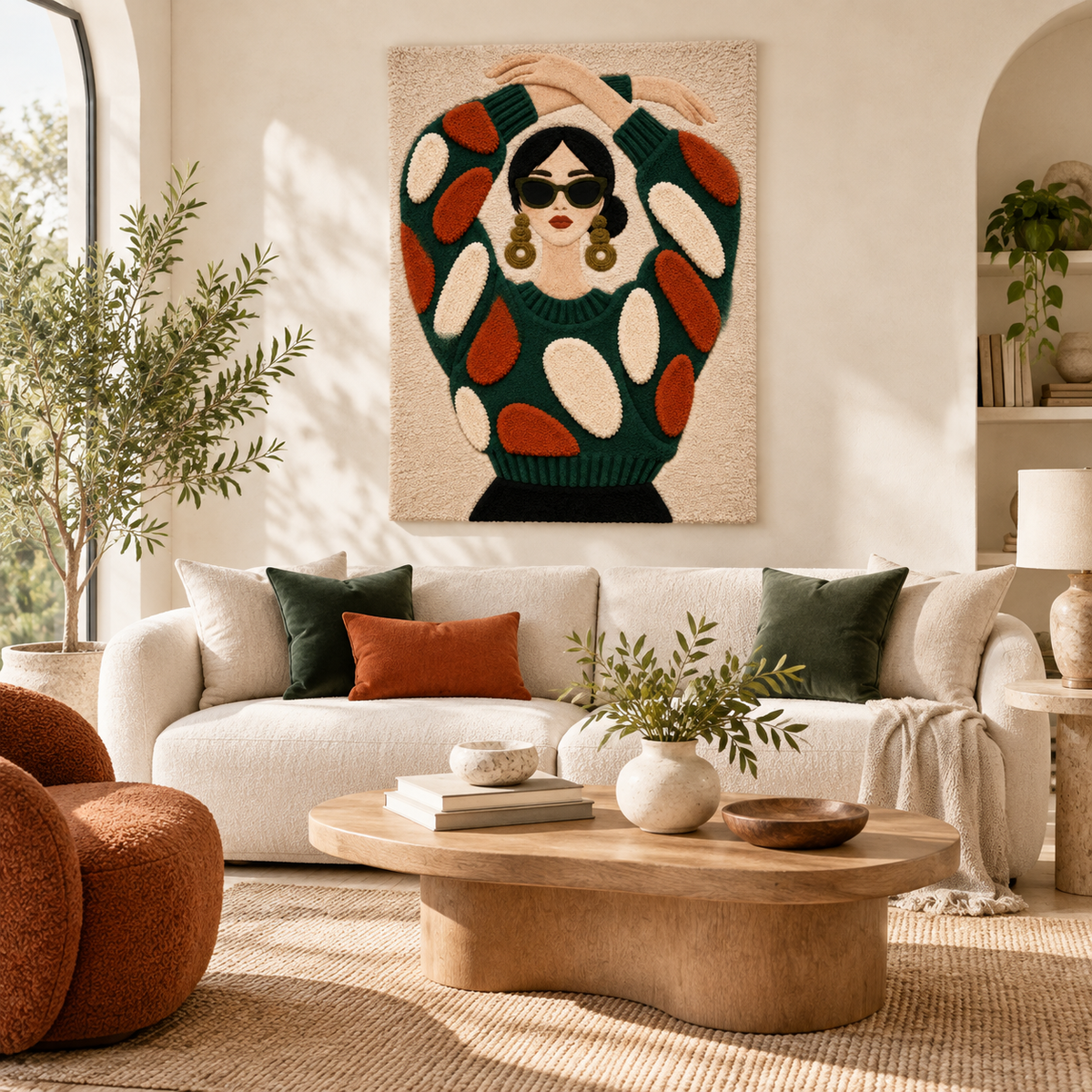 Emerald Pose with Golden Hoops — front-facing room scene [room-front]