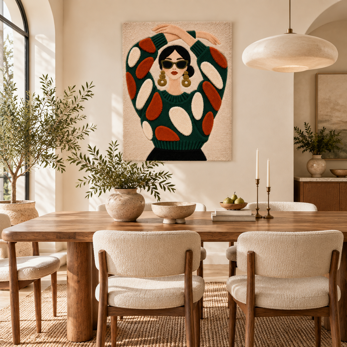 Emerald Pose with Golden Hoops — room setting