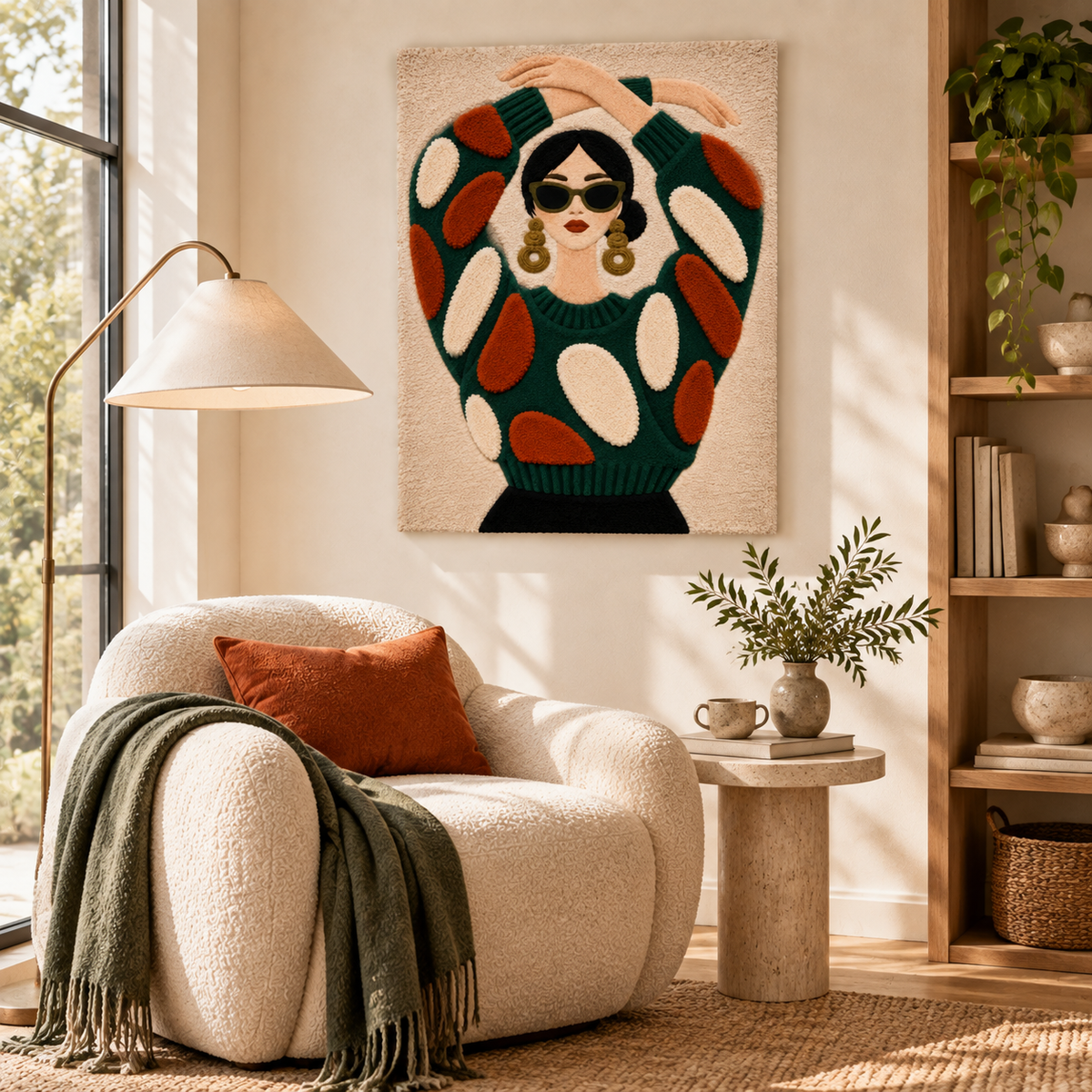 Emerald Pose with Golden Hoops — room setting
