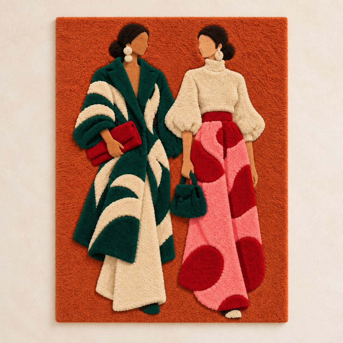 Hewn Earth Emerald Stripes Rose Companions wall art featuring vibrant green stripes and rose motifs on a light background.