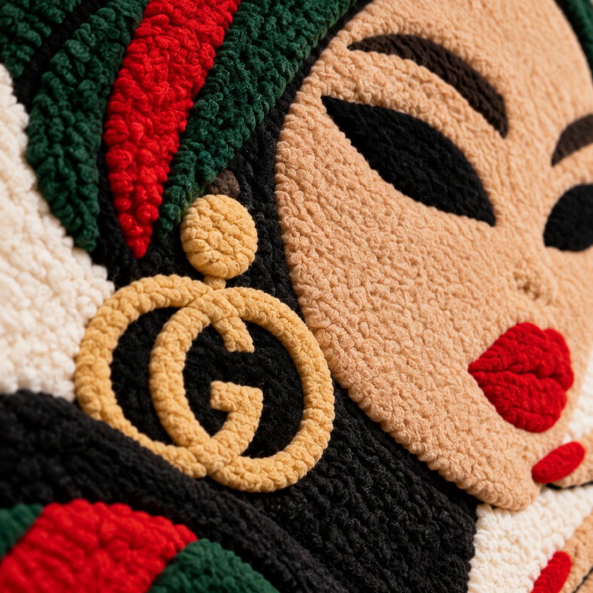 Emerald Wrap Scarlet Poise — tufted wool texture detail
