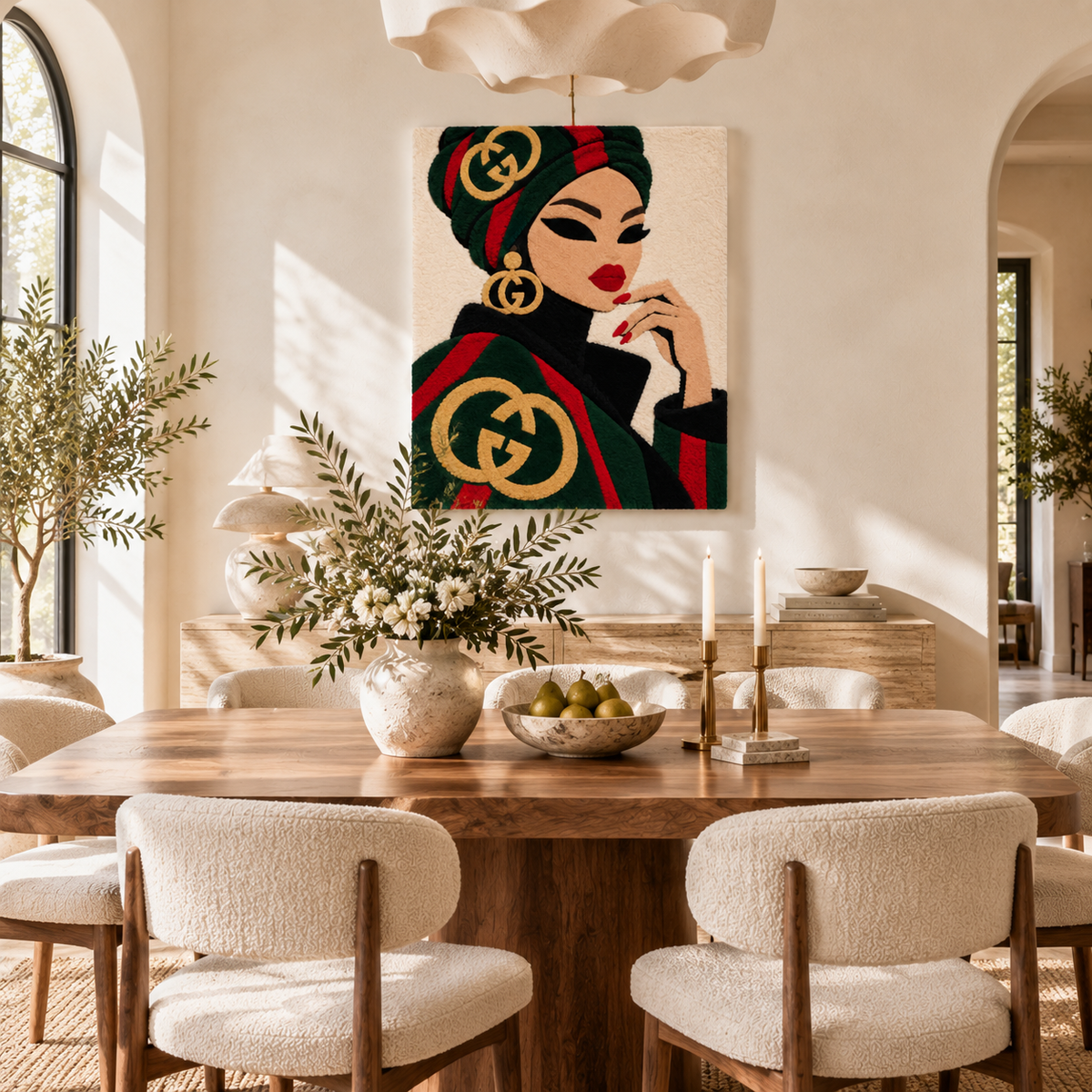 Emerald Wrap Scarlet Poise — room setting