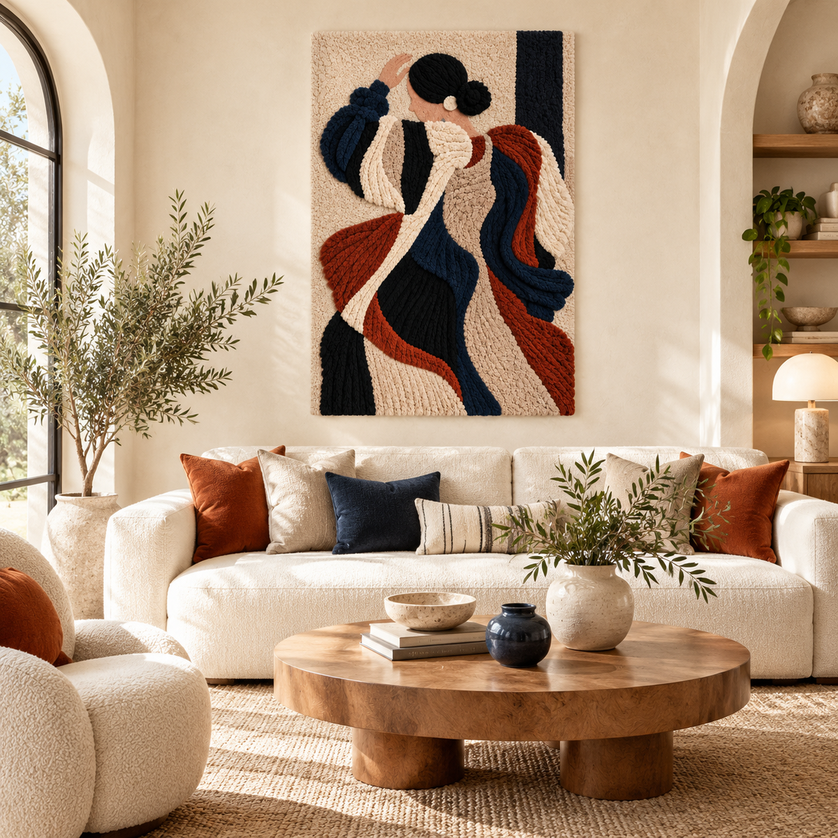Hewn Earth Evening Drapery Muse wall art featuring abstract, flowing fabric-inspired design in warm tones for modern interior decor.