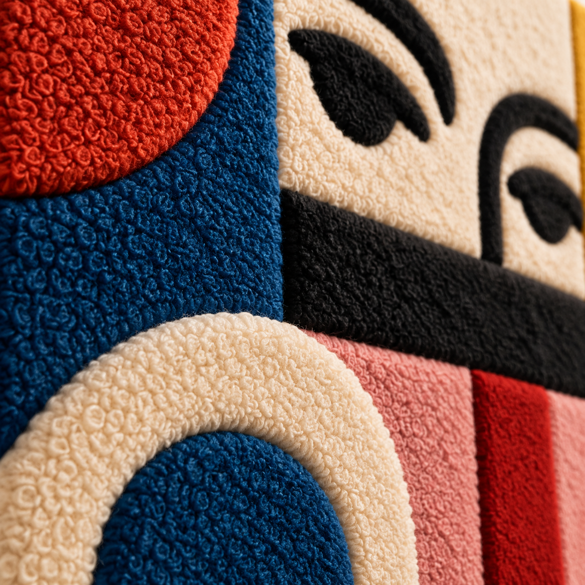Eyes Above the Stairway — tufted wool texture detail