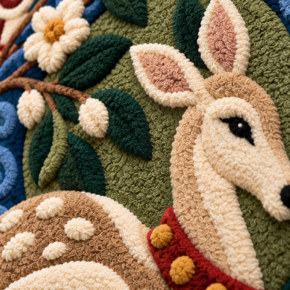 Fawn of the Blossom Grove — tufted wool texture detail
