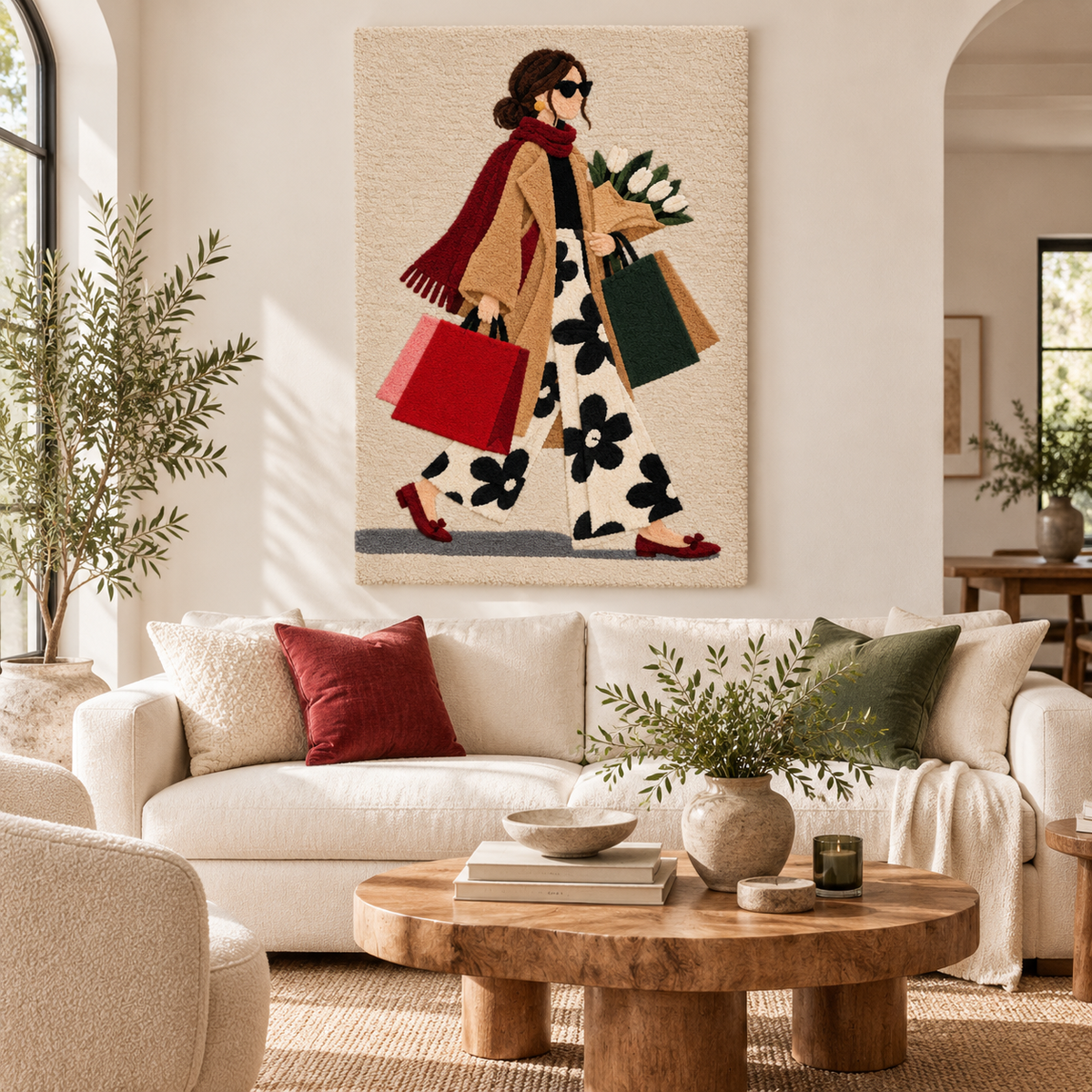 Hewn Earth wall art featuring colorful flowers on a modern background, perfect for decorating a home or living space.