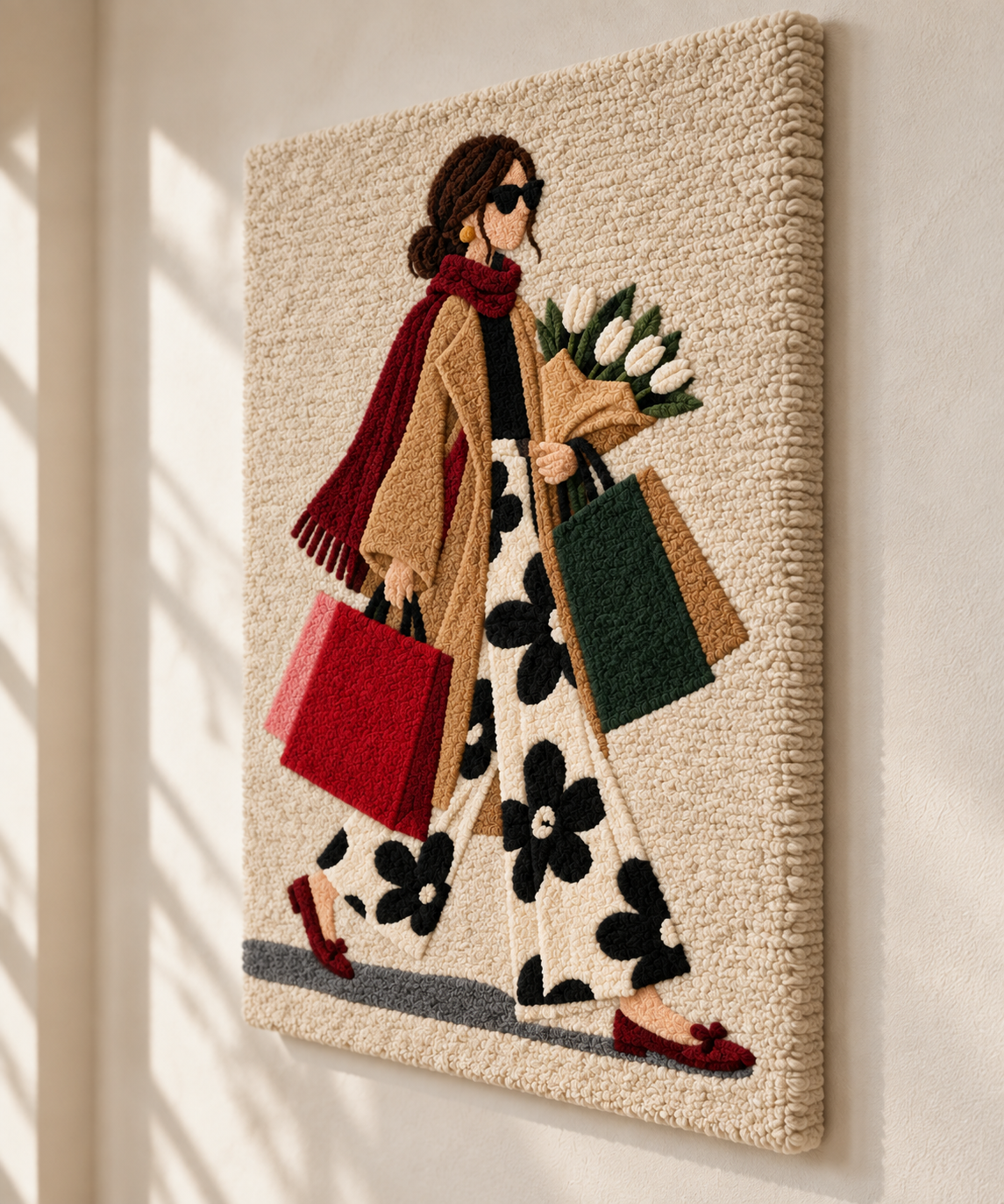 Hewn Earth wall art featuring a beautiful floral design titled "Flowers on the Way Home" displayed at an angle.