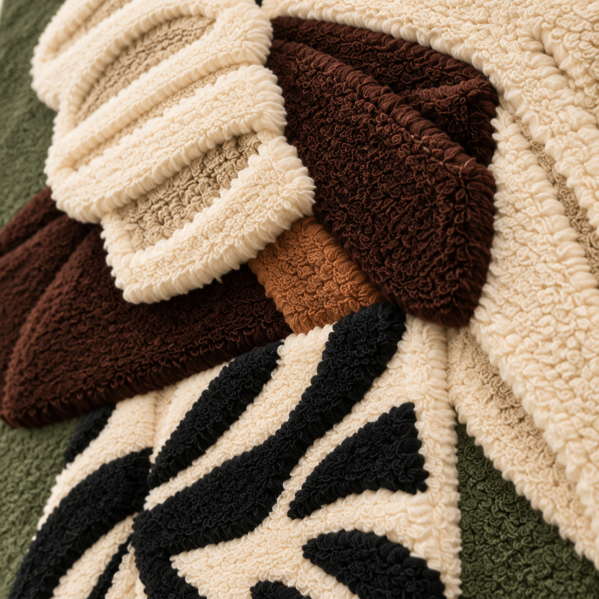 Folded Arms and Leaf Print — tufted wool texture detail