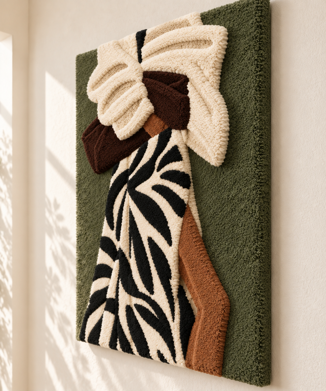 Folded Arms and Leaf Print — angled relief view