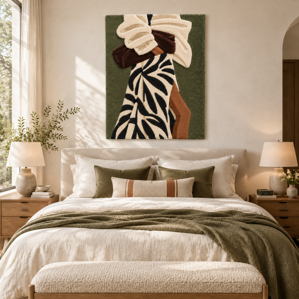 Folded Arms and Leaf Print — room setting 1