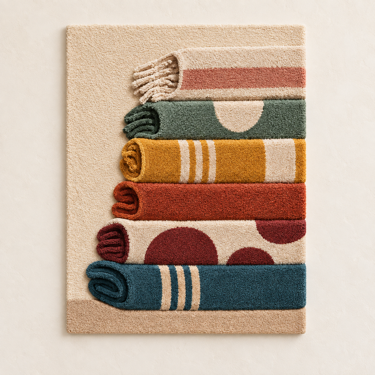 Hewn Earth folded textile color study wall art displayed with vibrant fabric folds and rich color variations.