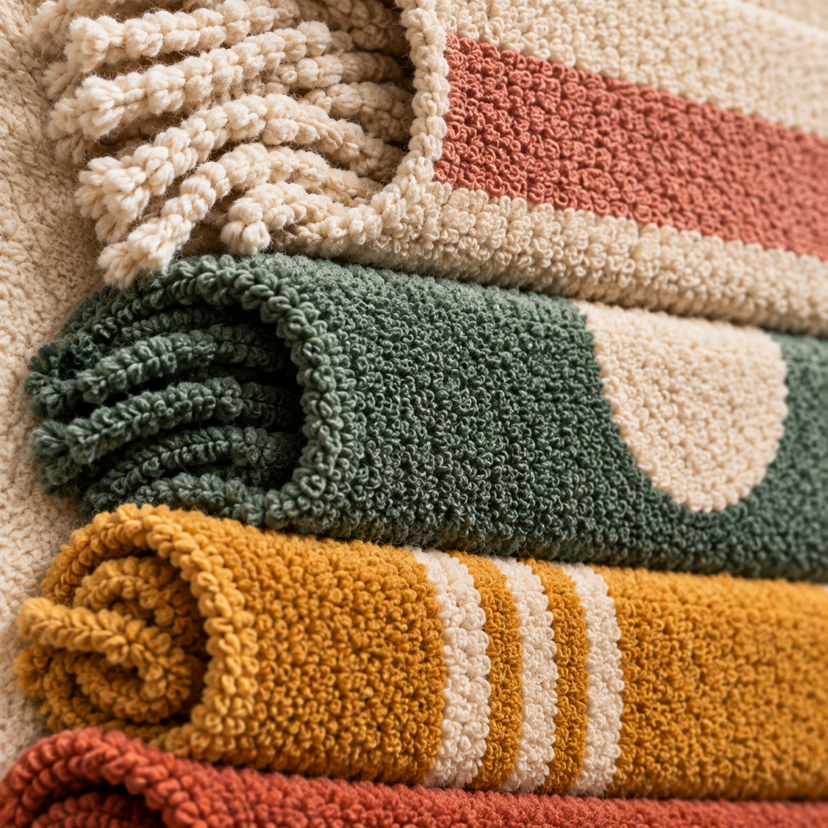 Close-up of Hewn Earth folded textile color study wall art showing layered fabric textures and vibrant color variations.