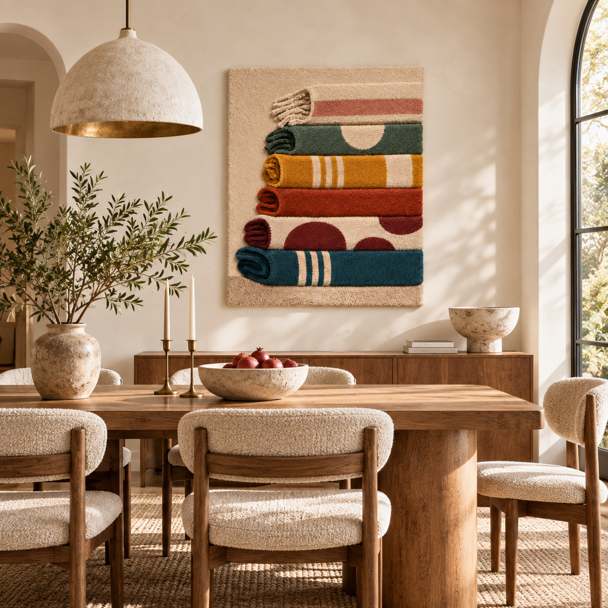 Folded textile color study wall art by Hewn Earth showing vibrant fabric folds and rich color variations in a modern interior setting